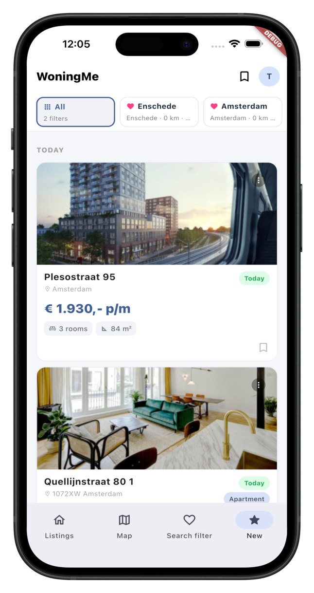 WoningMe app schermafbeelding